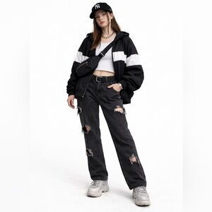 DUDADA Jeans Womens M Black Distressed Y2K Streetwear Grunge Skater Utility Rip